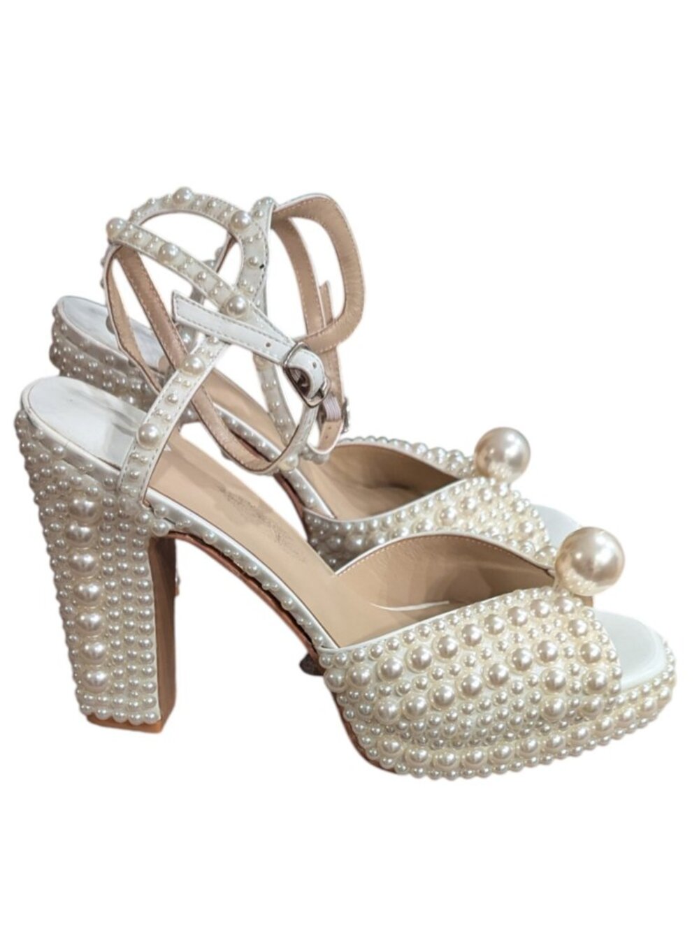 Womens Pearl Platform Heels Bridal Wedding Shoes - Picture 3 of 9